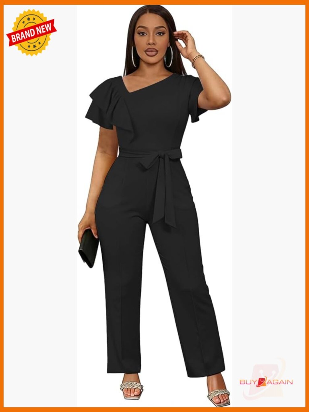 Short Sleeve V-Neck Ruffle Peplum Jumpsuit with Pockets